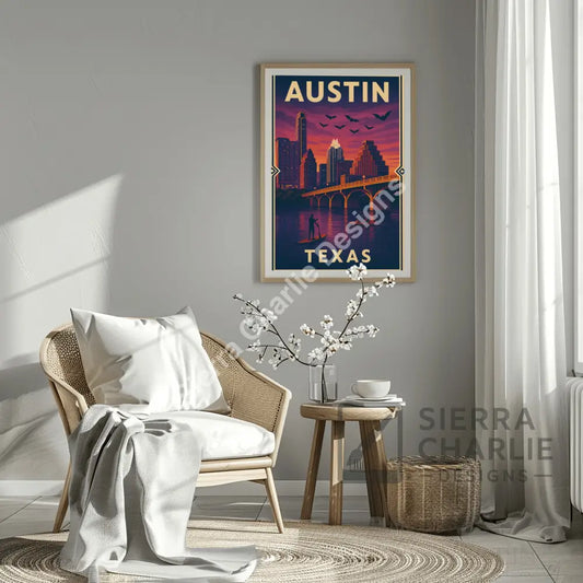 Austin Texas Art Deco Travel Poster Print Print