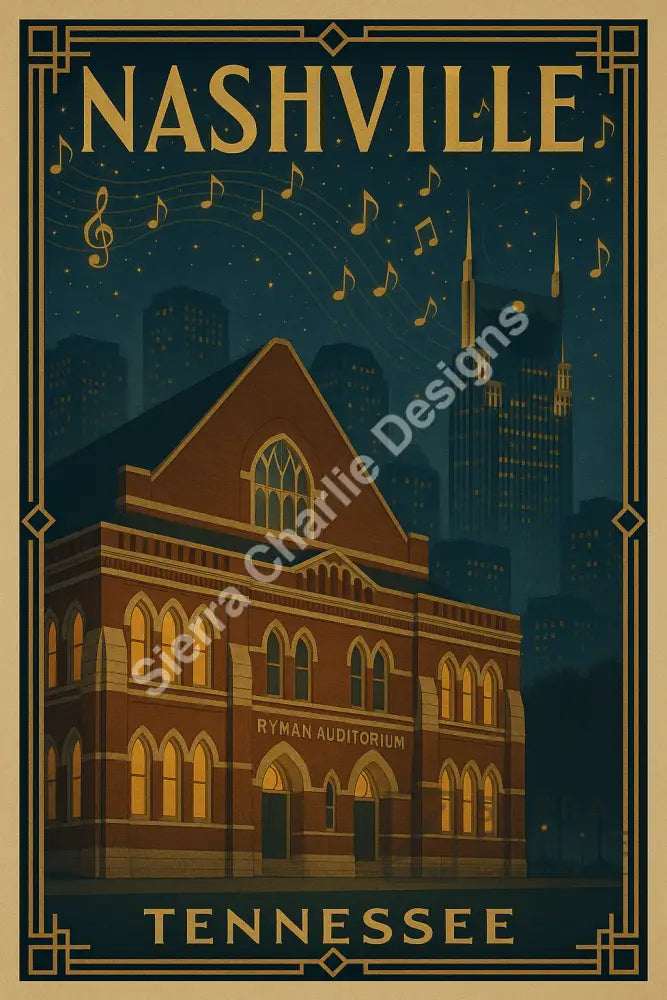 Nashville Tennessee Art Deco Travel Poster Print Print