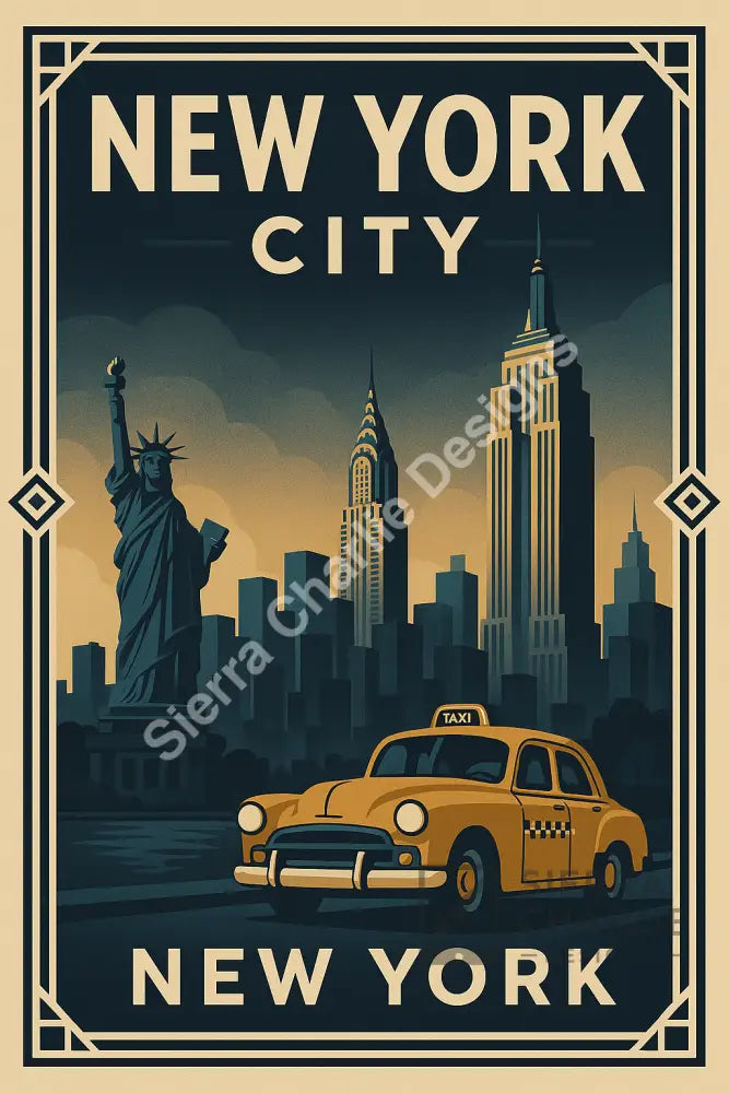 New York City Art Deco Travel Poster Print Print