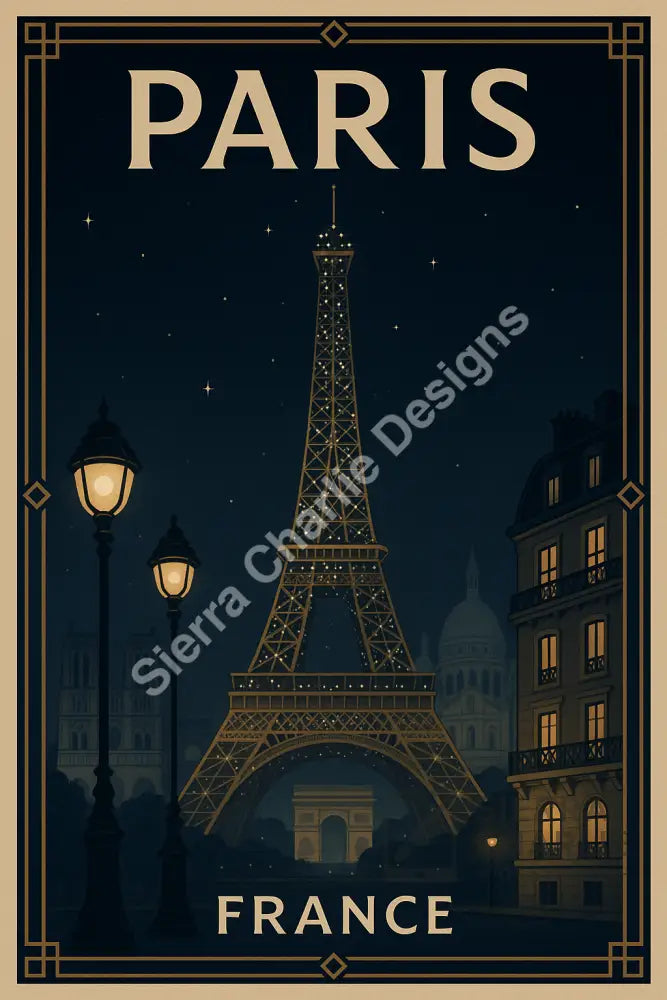 Paris France Art Deco Travel Poster Print Print