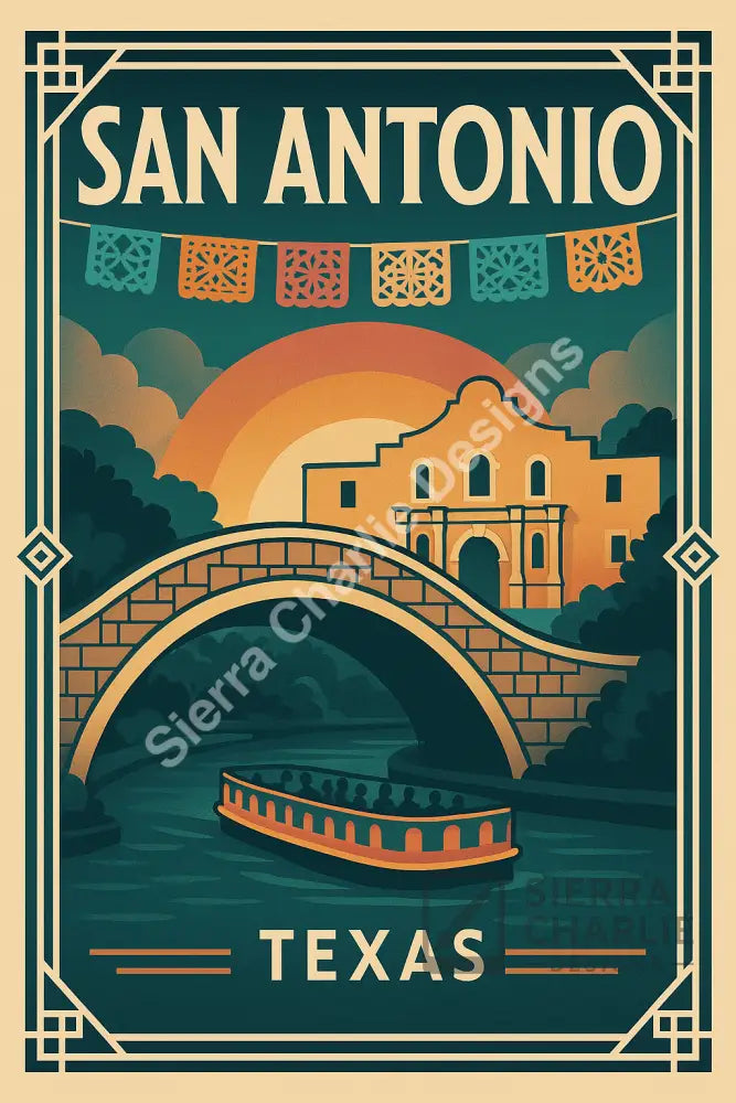 San Antonio Texas Art Deco Travel Poster Print Print