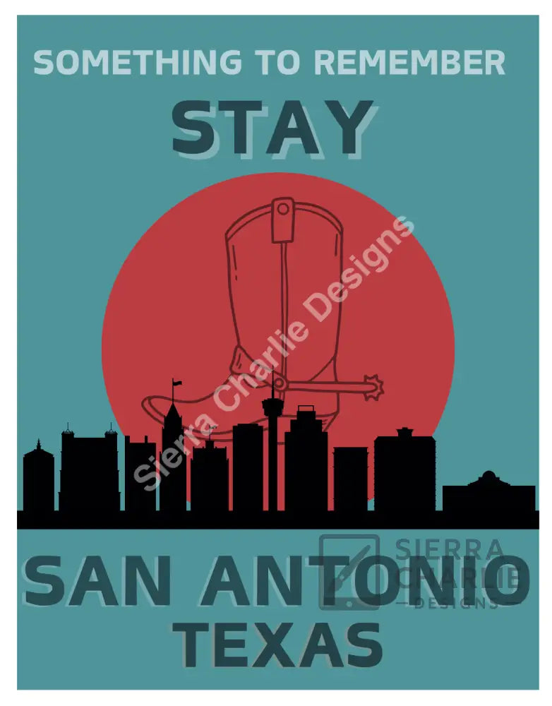 San Antonio Texas Skyline Slogan Print Print