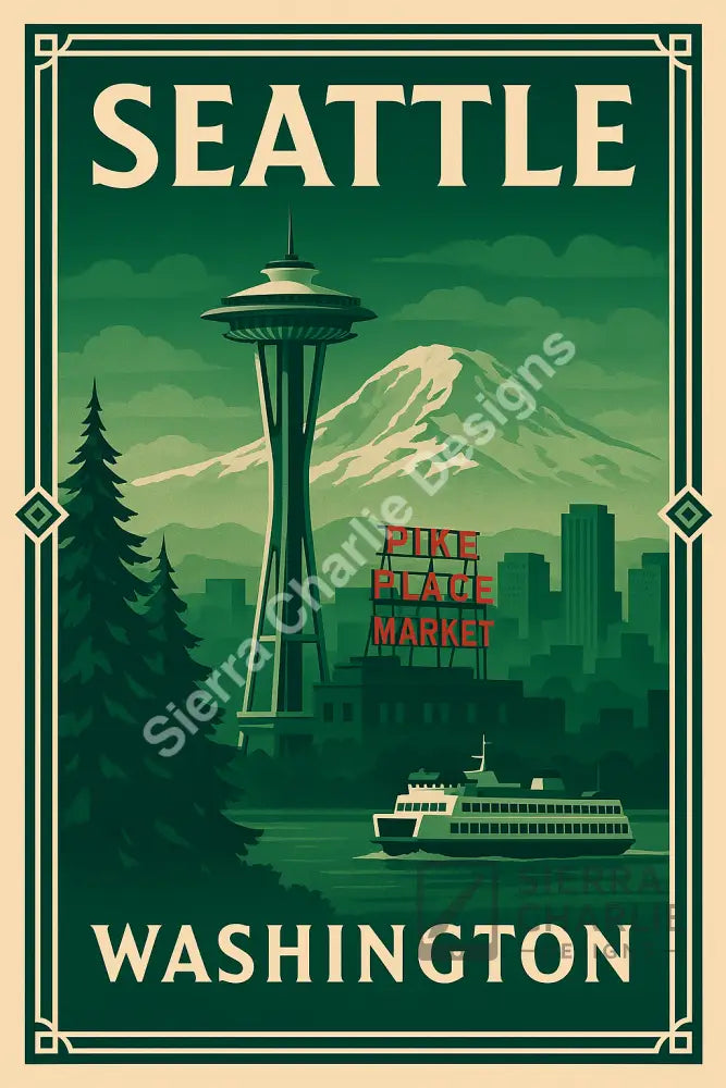 Seattle Washington Art Deco Travel Poster Print Print