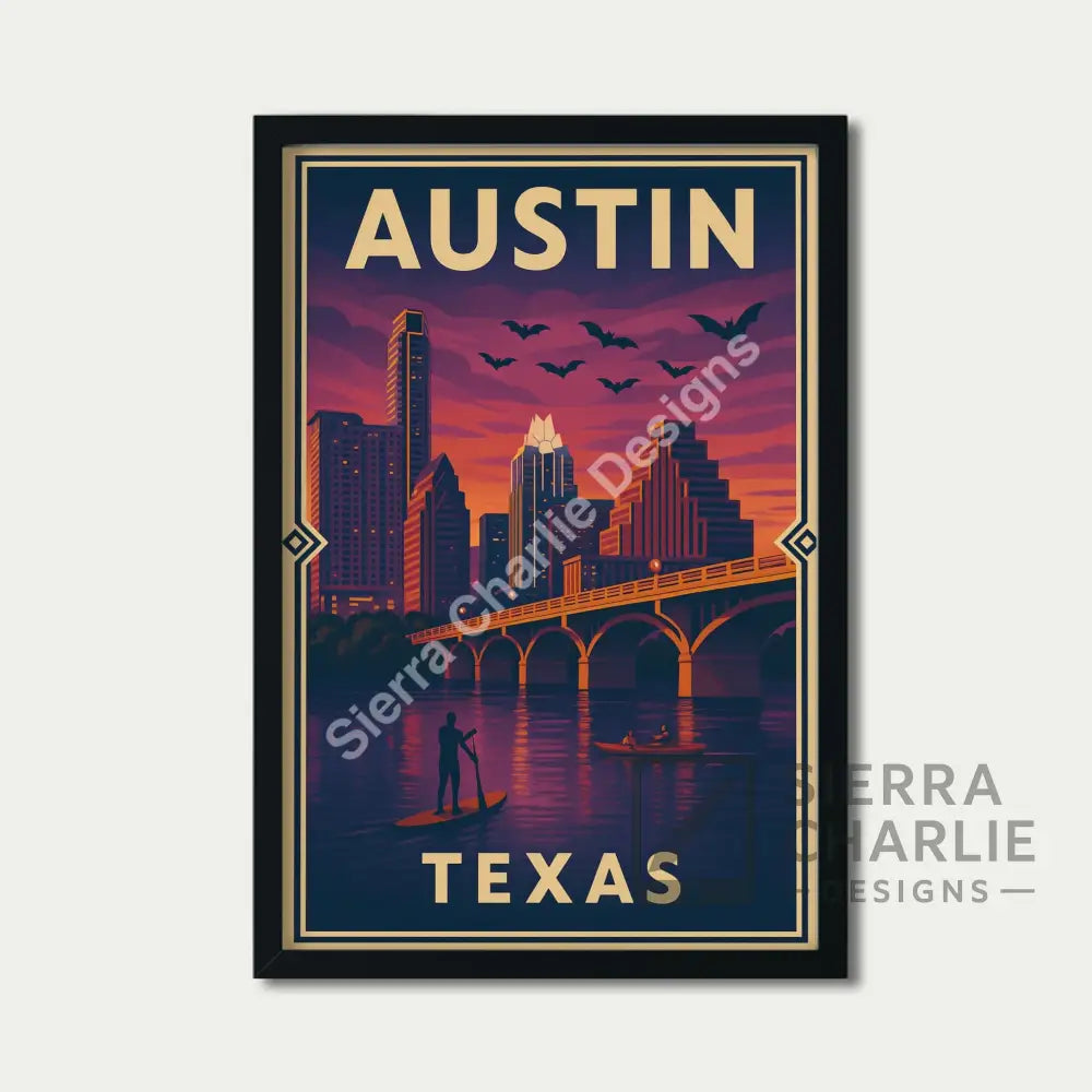 Austin Texas Art Deco Travel Poster Print Print