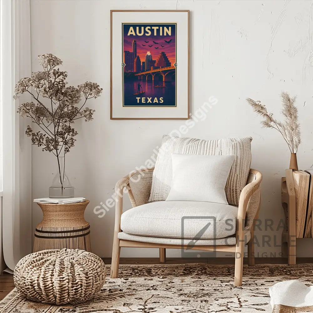 Austin Texas Art Deco Travel Poster Print Print