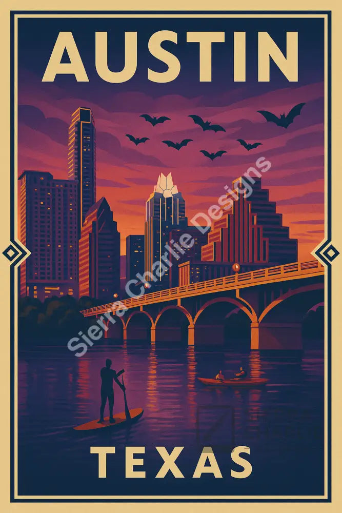 Austin Texas Art Deco Travel Poster Print Print