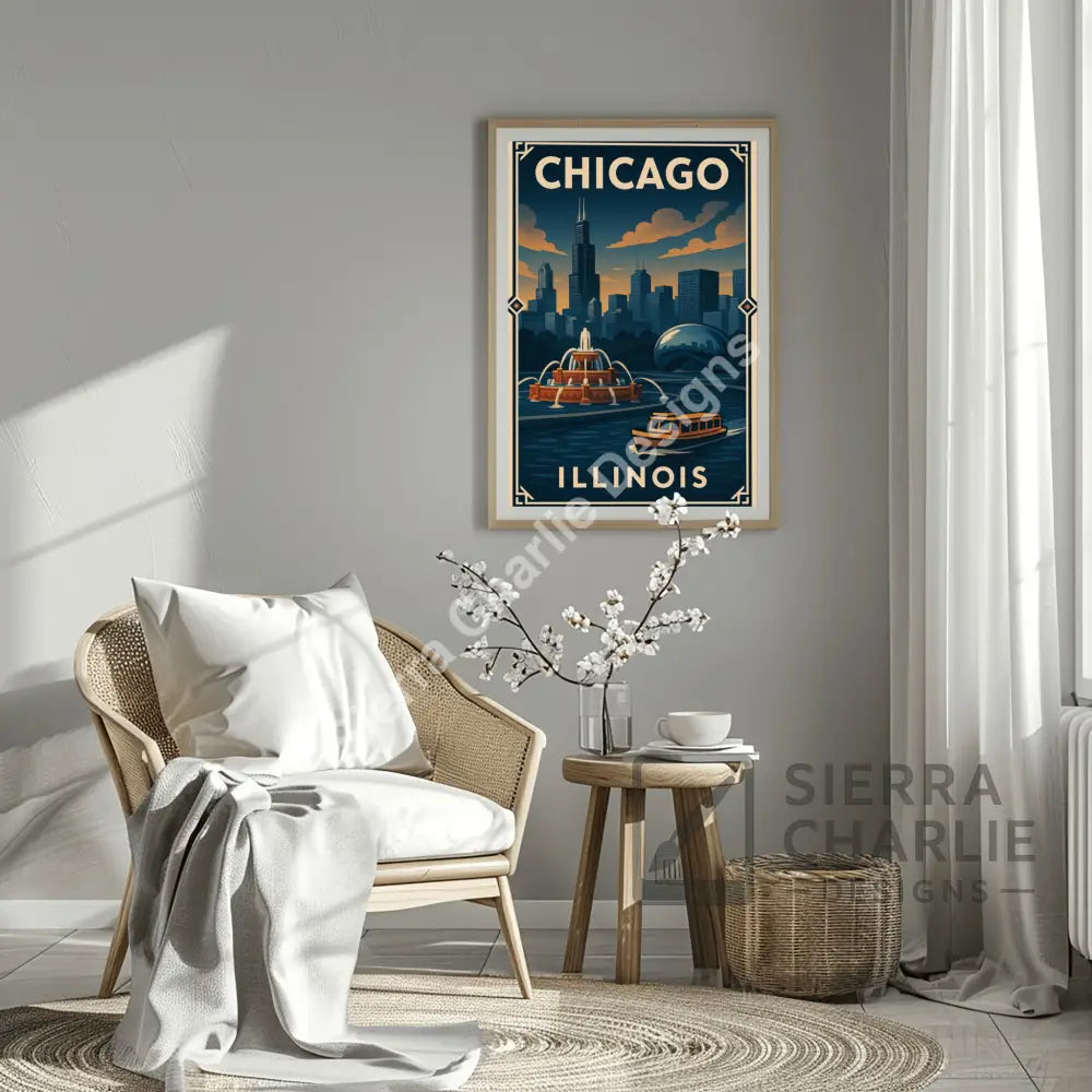 Chicago Illinois Art Deco Travel Poster Print