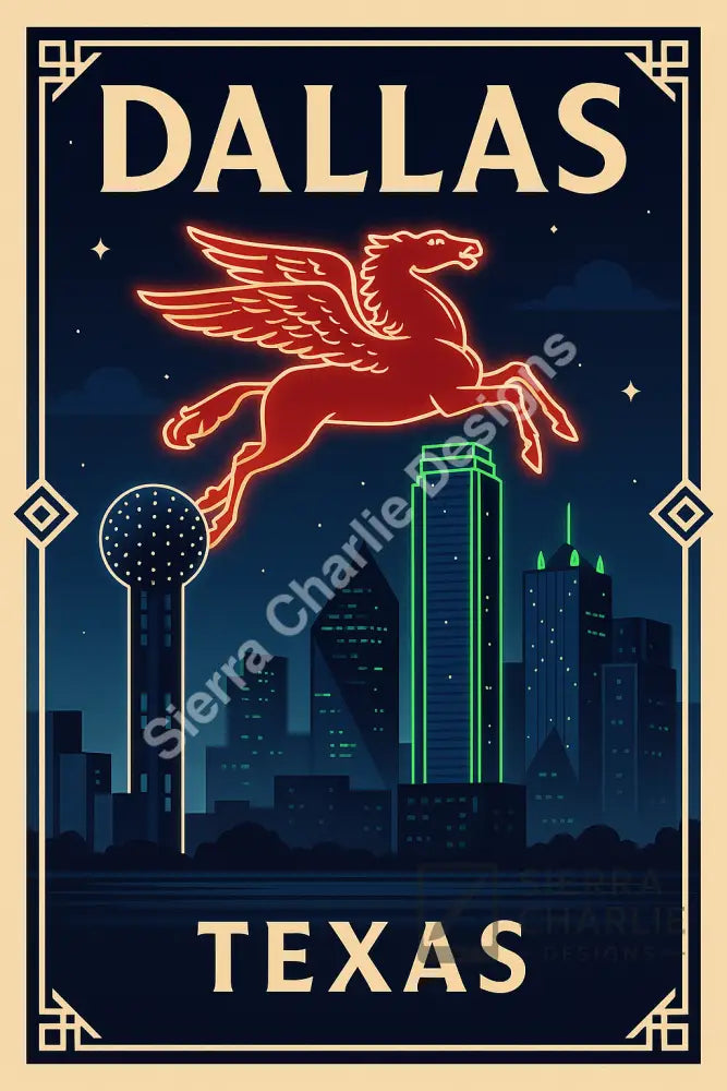 Dallas Texas Art Deco Travel Poster Print Print