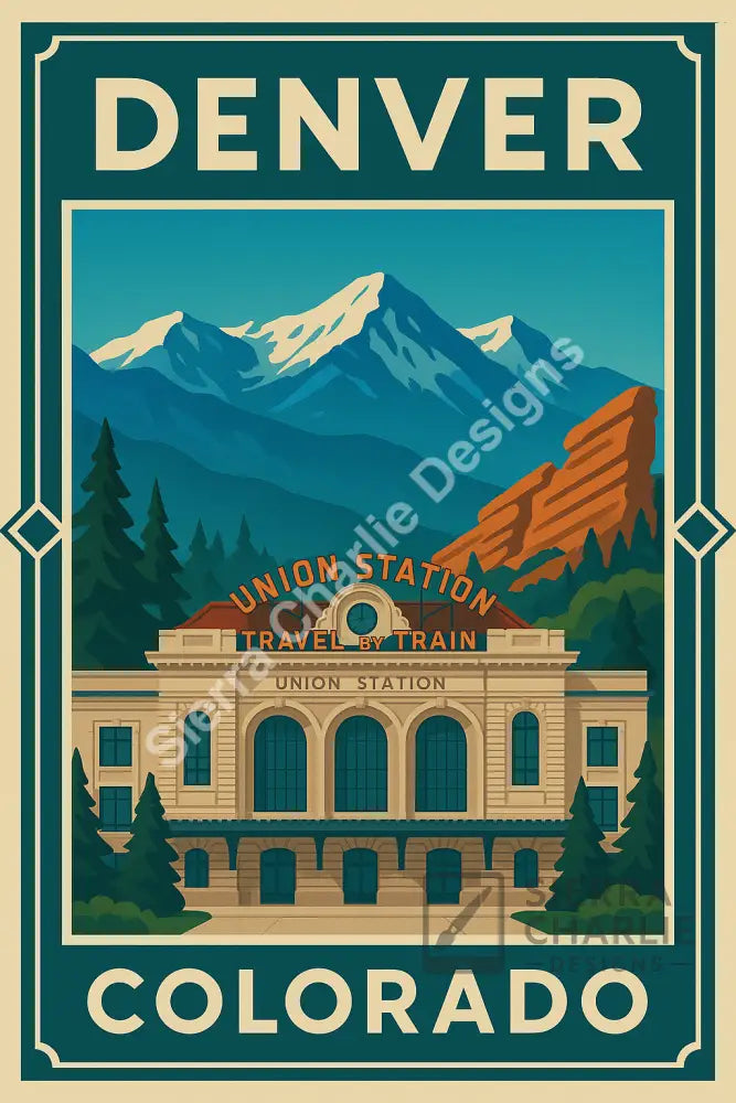 Denver Colorado Art Deco Travel Poster Print Print