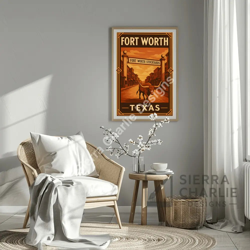 Fort Worth Texas Art Deco Travel Poster Print Print