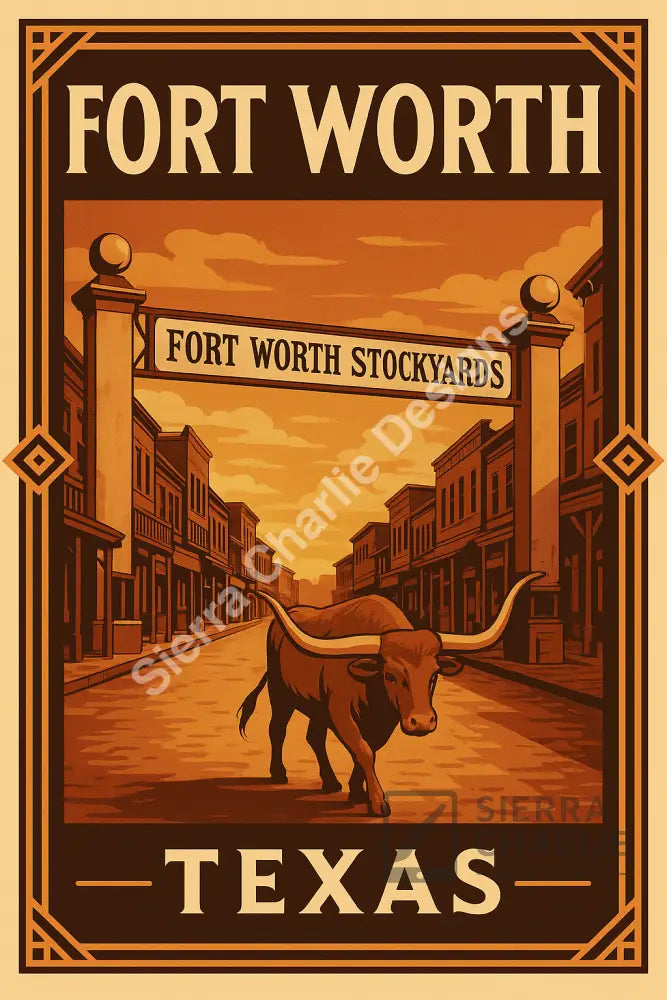 Fort Worth Texas Art Deco Travel Poster Print Print