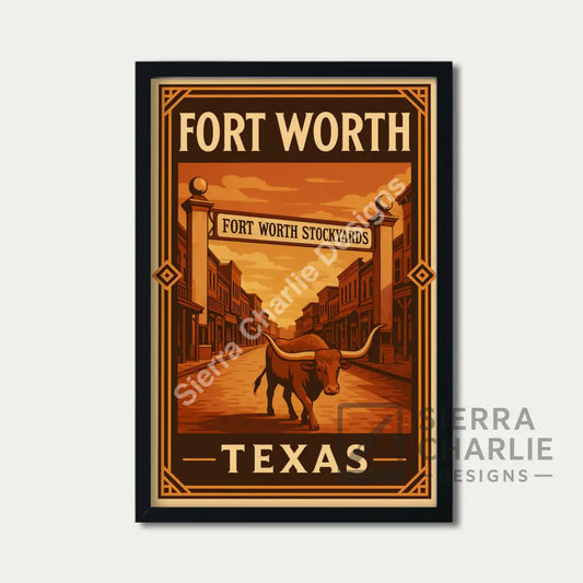 Fort Worth Texas Art Deco Travel Poster Print Print