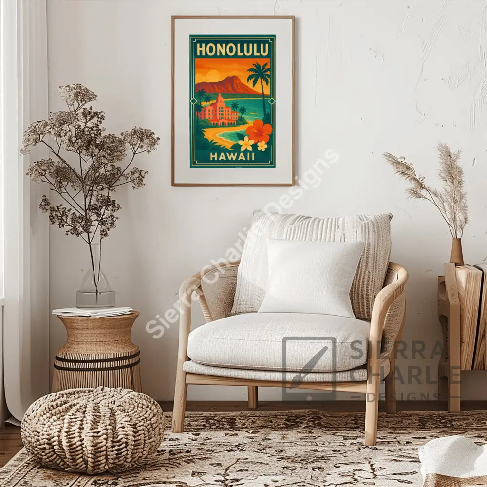 Honolulu Hawaii Art Deco Travel Poster Print Print
