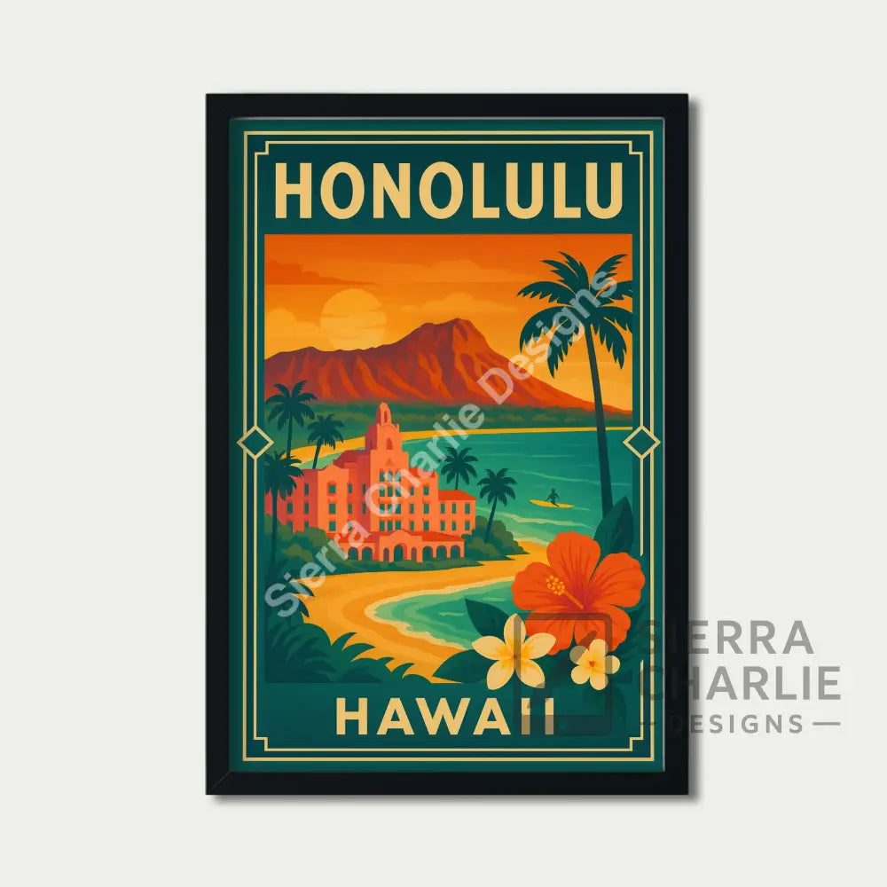 Honolulu Hawaii Art Deco Travel Poster Print Print