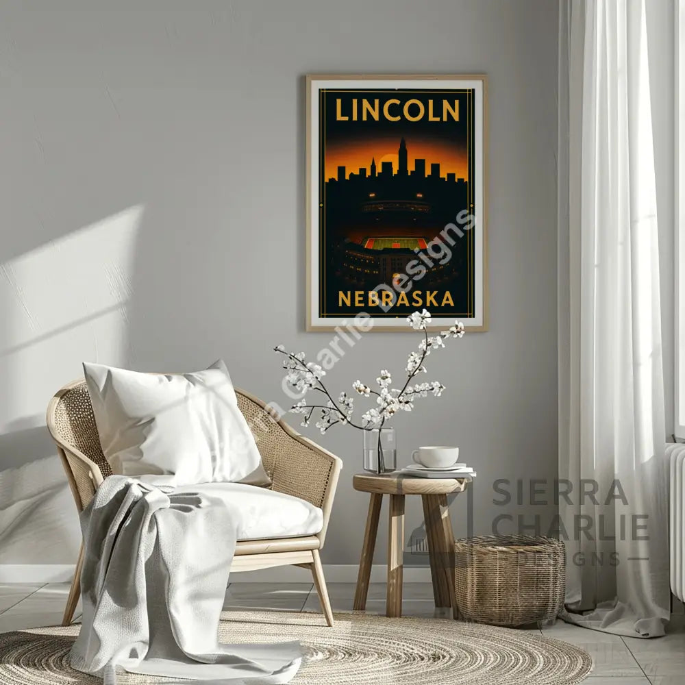 Lincoln Nebraska Art Deco Travel Poster Print Print
