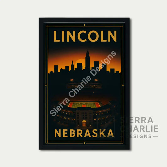 Lincoln Nebraska Art Deco Travel Poster Print Print