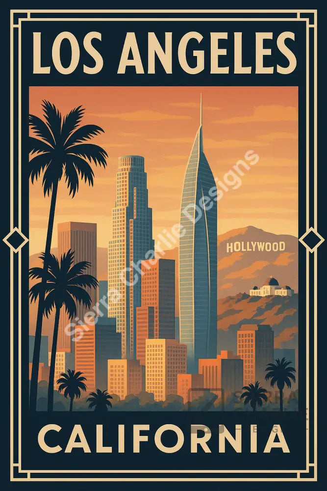 Los Angeles Art Deco Travel Poster Print Print
