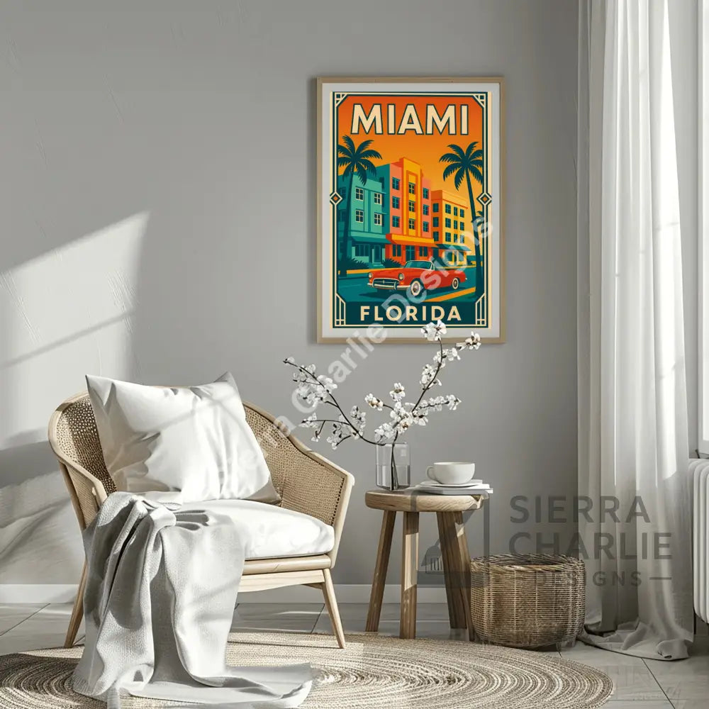 Miami Florida Art Deco Travel Poster Print Print