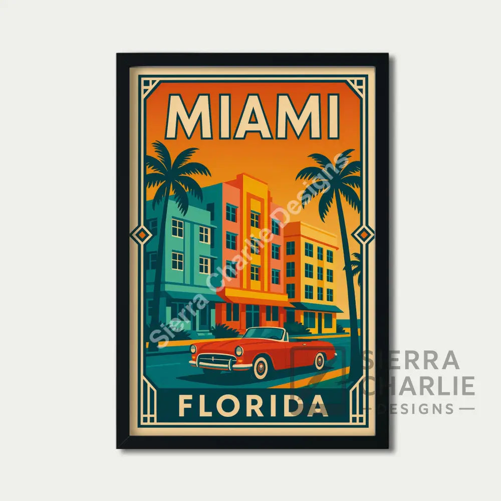 Miami Florida Art Deco Travel Poster Print Print