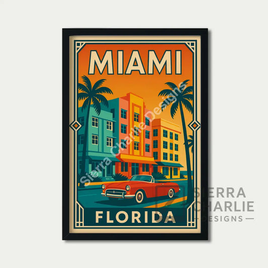 Miami Florida Art Deco Travel Poster Print Print