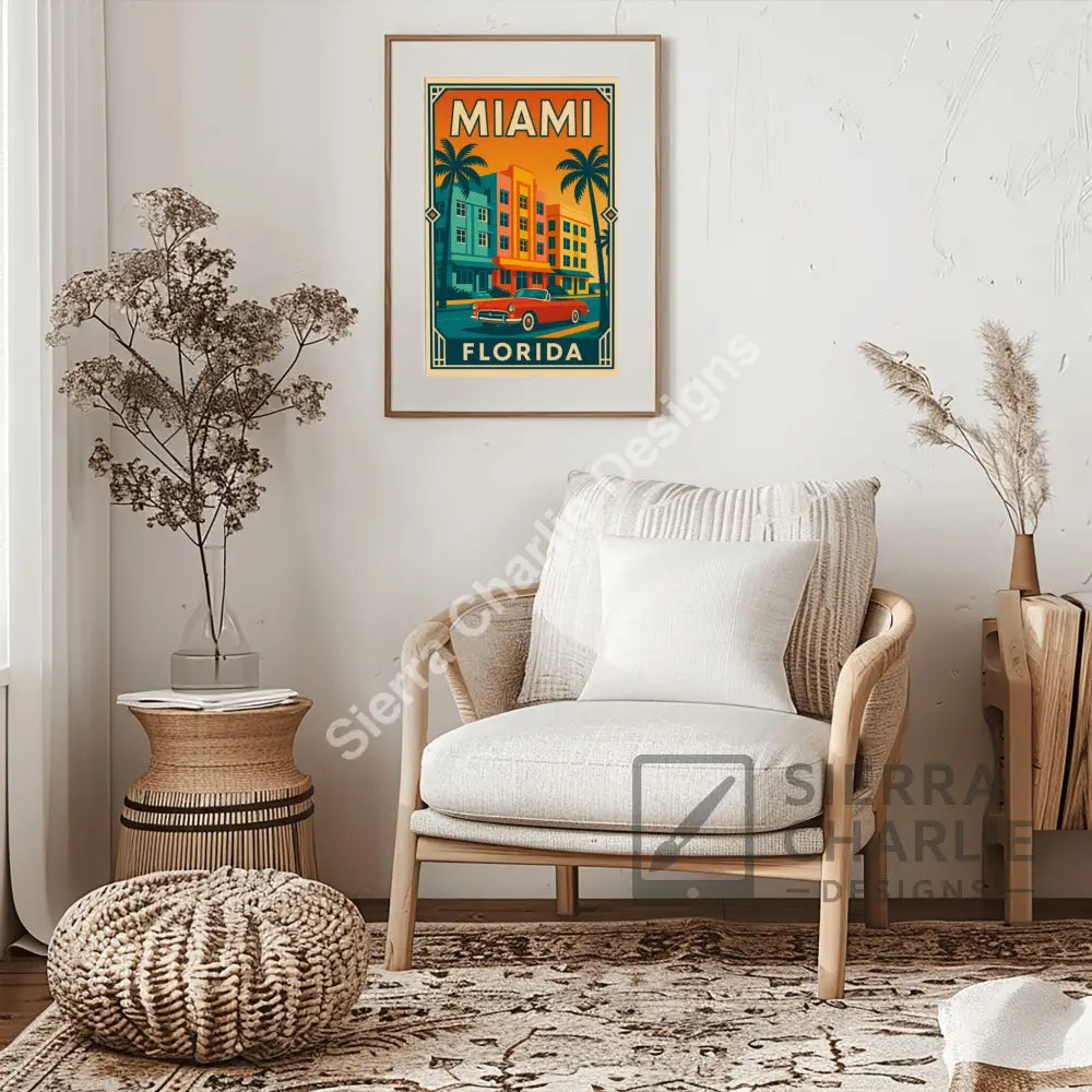 Miami Florida Art Deco Travel Poster Print Print
