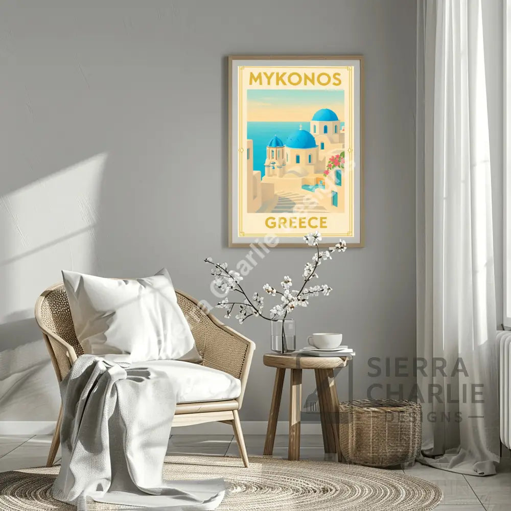 Mykonos Greece Art Deco Travel Poster Print Print