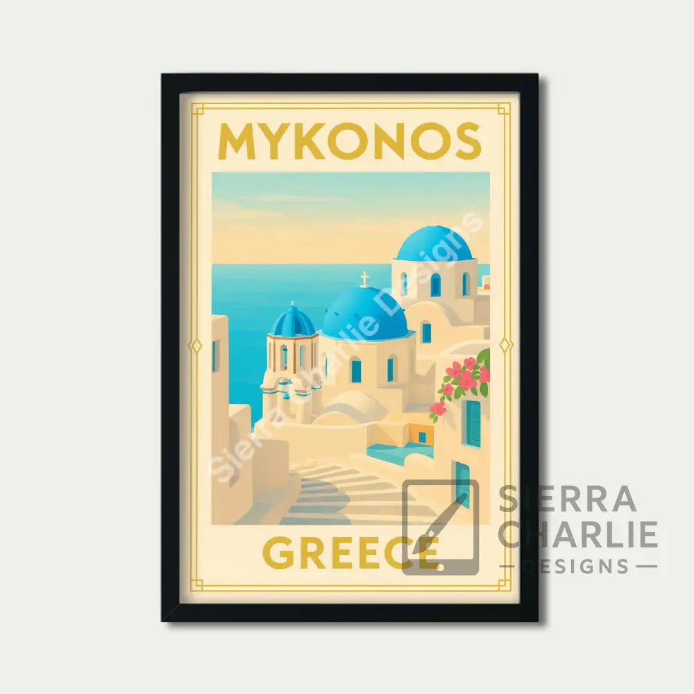Mykonos Greece Art Deco Travel Poster Print Print