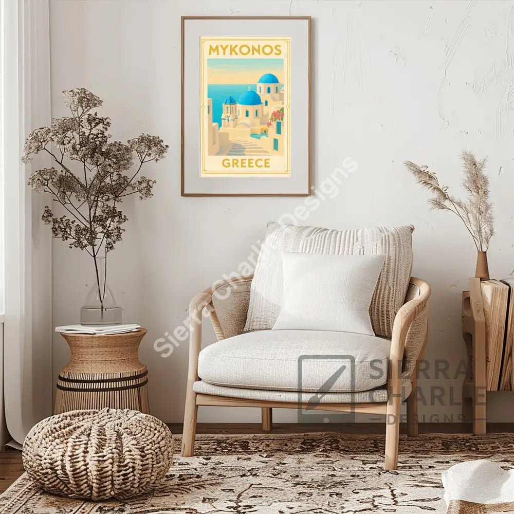 Mykonos Greece Art Deco Travel Poster Print Print