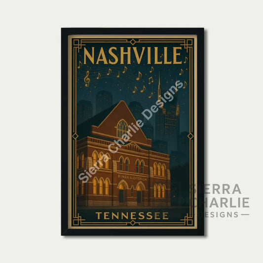 Nashville Tennessee Art Deco Travel Poster Print Print