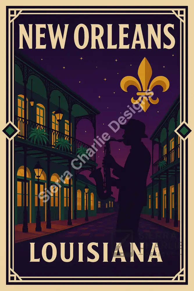 New Orleans Louisiana Art Deco Travel Poster Print Print