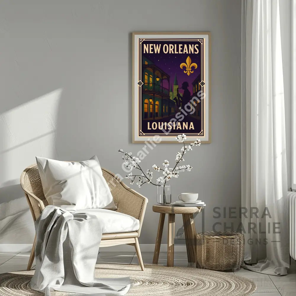 New Orleans Louisiana Art Deco Travel Poster Print Print