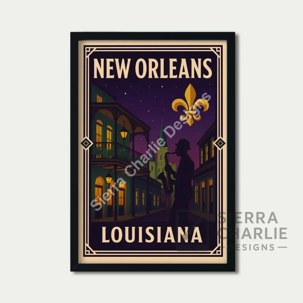 New Orleans Louisiana Art Deco Travel Poster Print Print