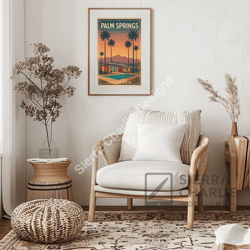 Palm Springs California Art Deco Travel Poster Print Print