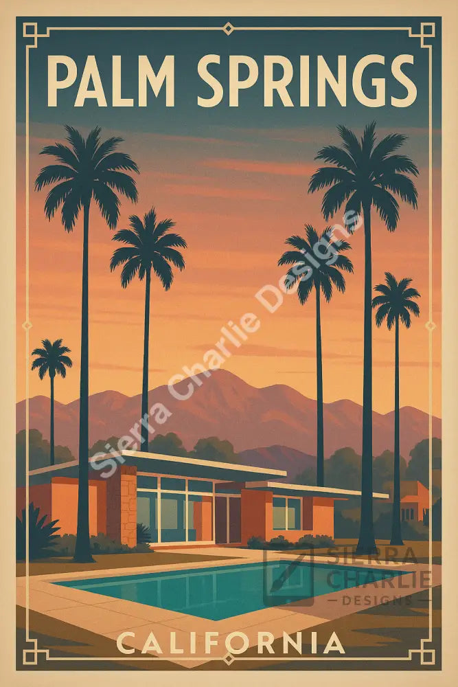 Palm Springs California Art Deco Travel Poster Print Print