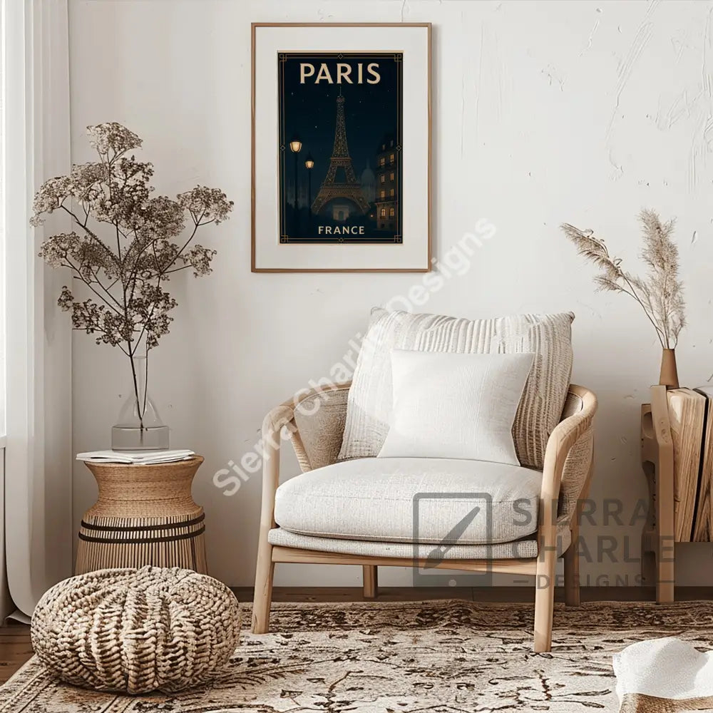 Paris France Art Deco Travel Poster Print Print