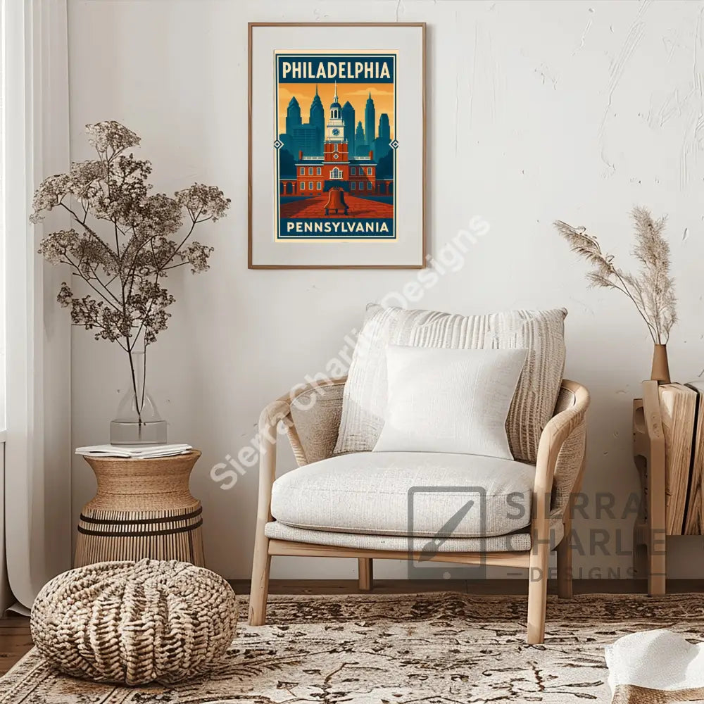 Philadelphia Pennsylvania Art Deco Travel Poster Print Print