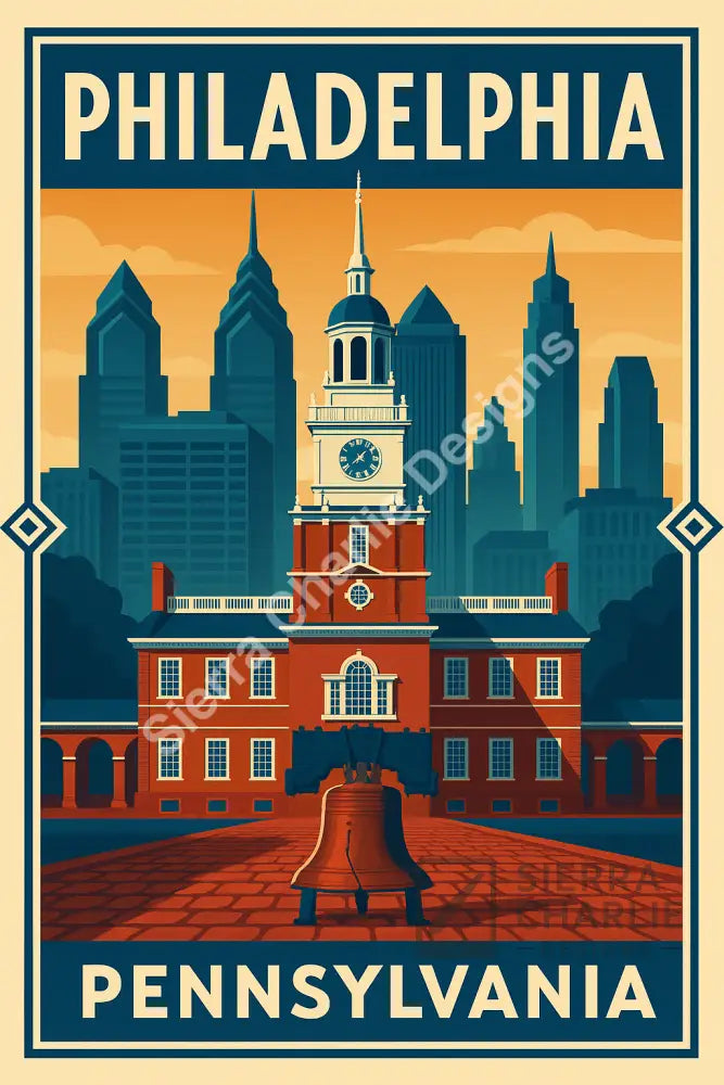 Philadelphia Pennsylvania Art Deco Travel Poster Print Print