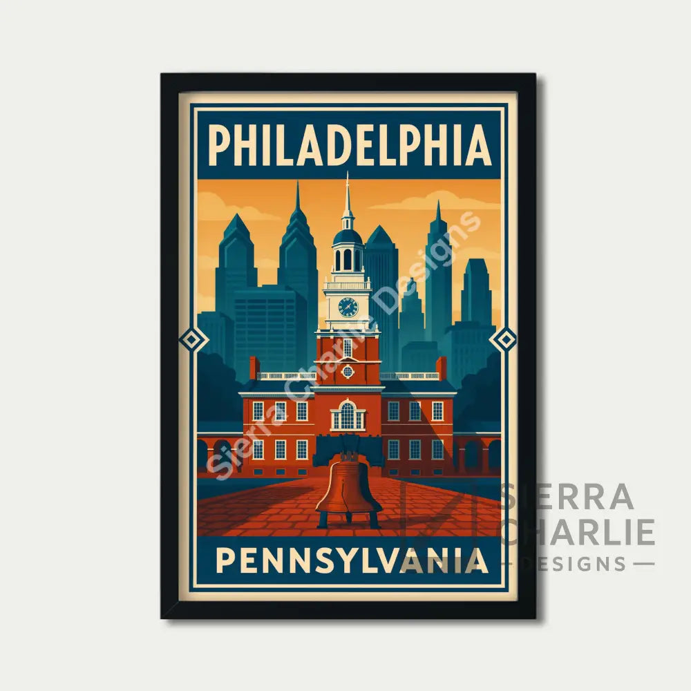 Philadelphia Pennsylvania Art Deco Travel Poster Print Print