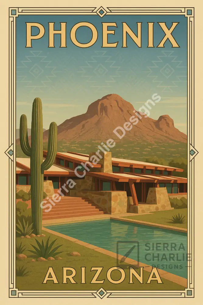 Phoenix Arizona Art Deco Travel Poster Print Print