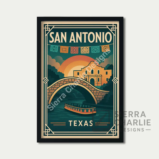San Antonio Texas Art Deco Travel Poster Print Print