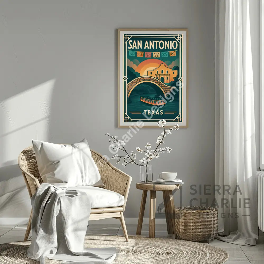 San Antonio Texas Art Deco Travel Poster Print Print