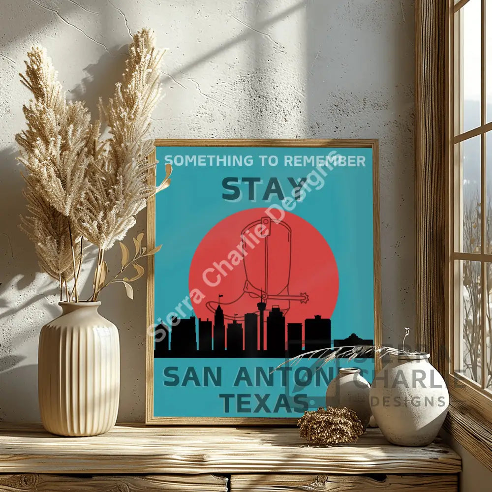 San Antonio Texas Skyline Slogan Print Print