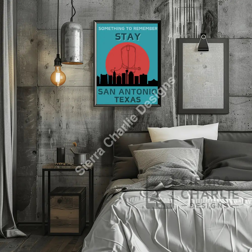 San Antonio Texas Skyline Slogan Print Print