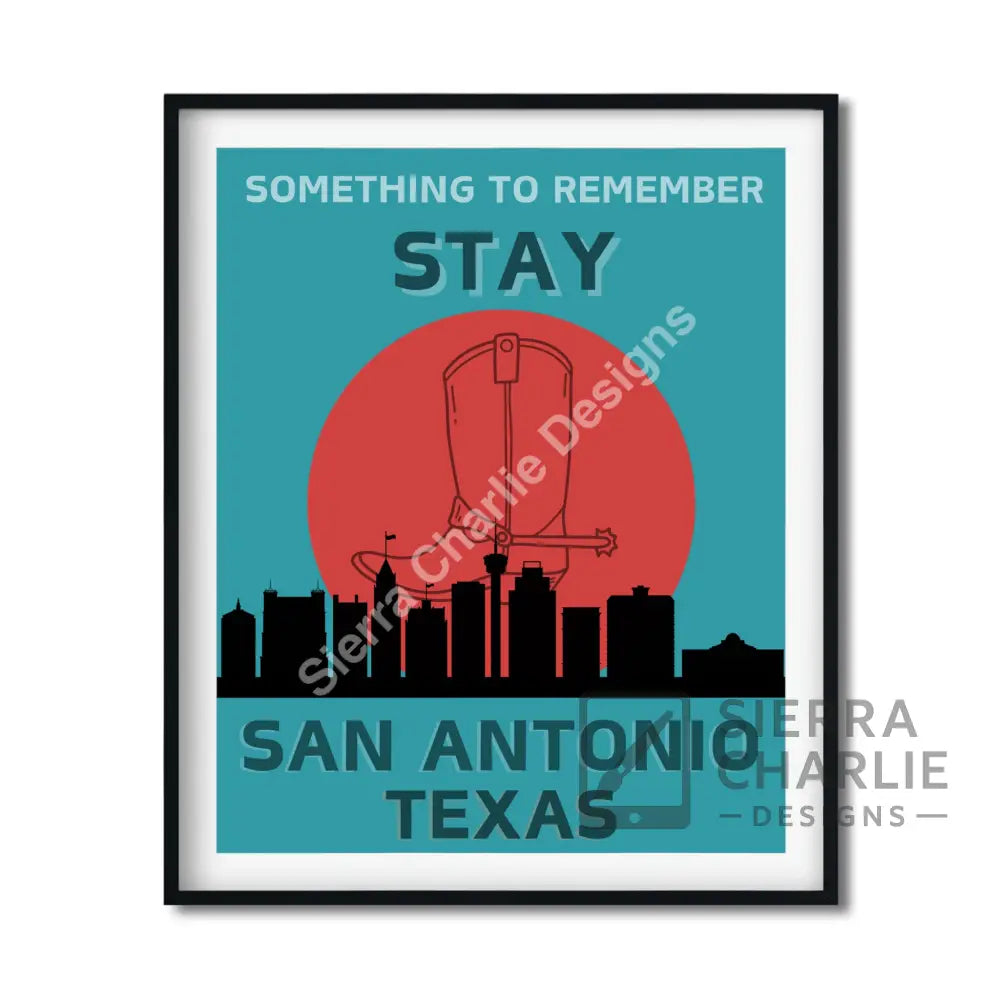 San Antonio Texas Skyline Slogan Print Print
