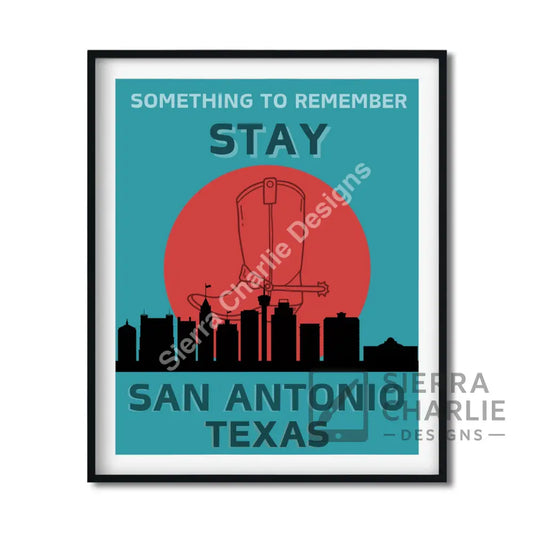 San Antonio Texas Skyline Slogan Print Print