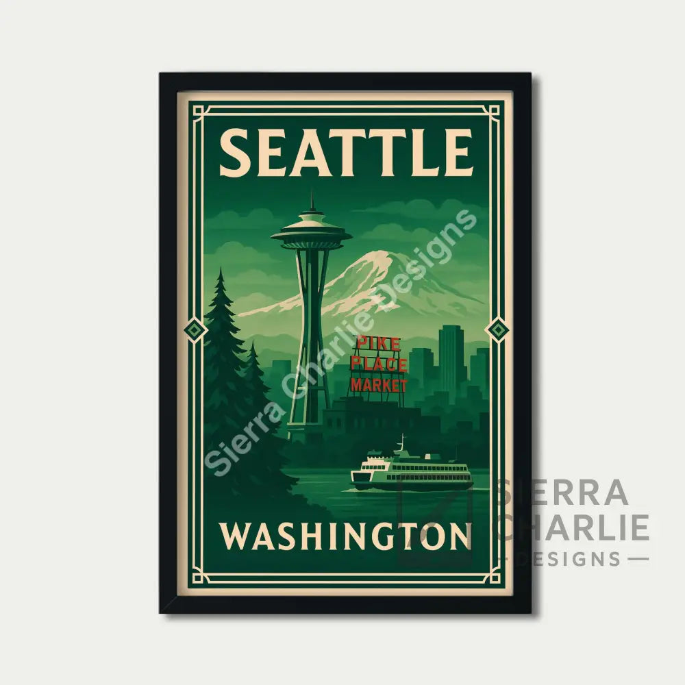 Seattle Washington Art Deco Travel Poster Print Print