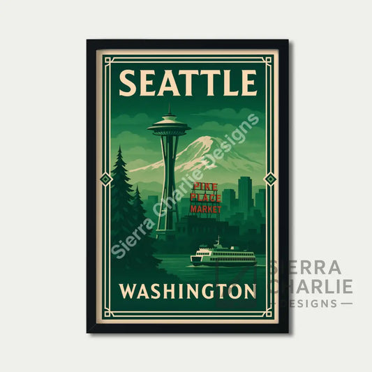 Seattle Washington Art Deco Travel Poster Print Print