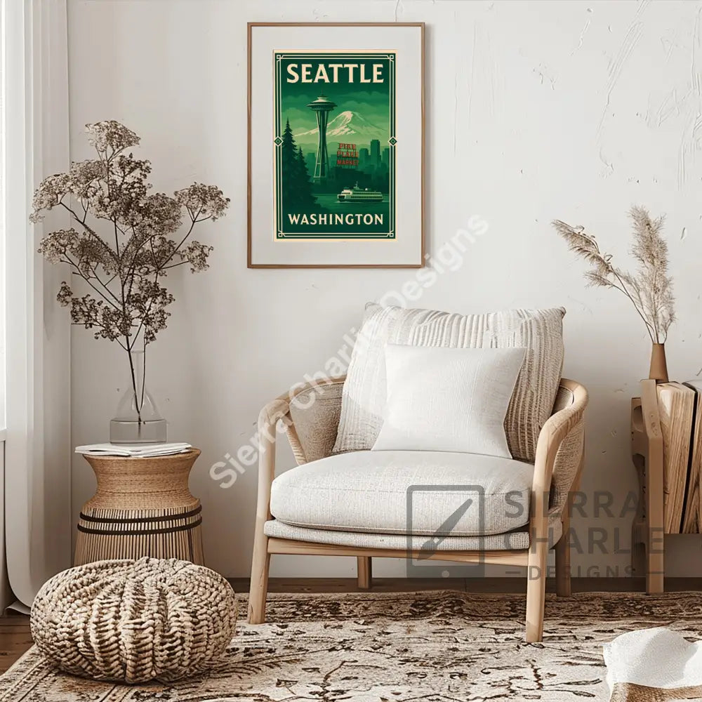 Seattle Washington Art Deco Travel Poster Print Print