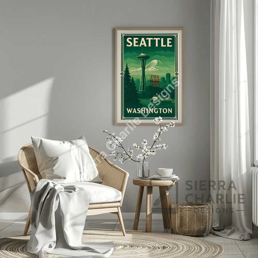 Seattle Washington Art Deco Travel Poster Print Print