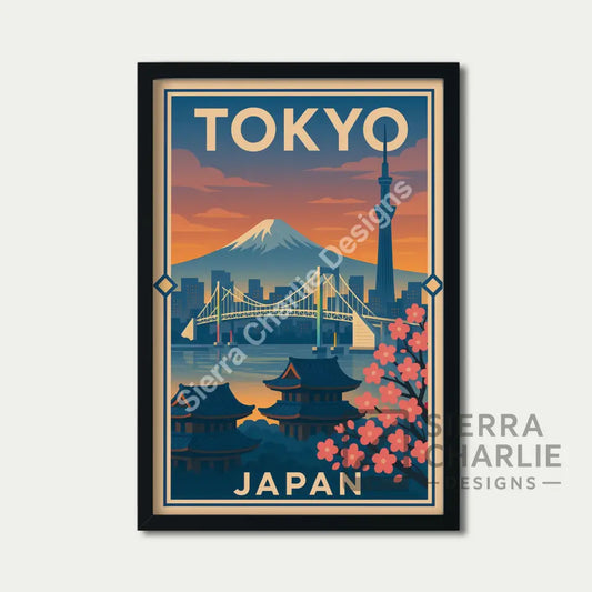 Tokyo Japan Art Deco Travel Poster Print Print